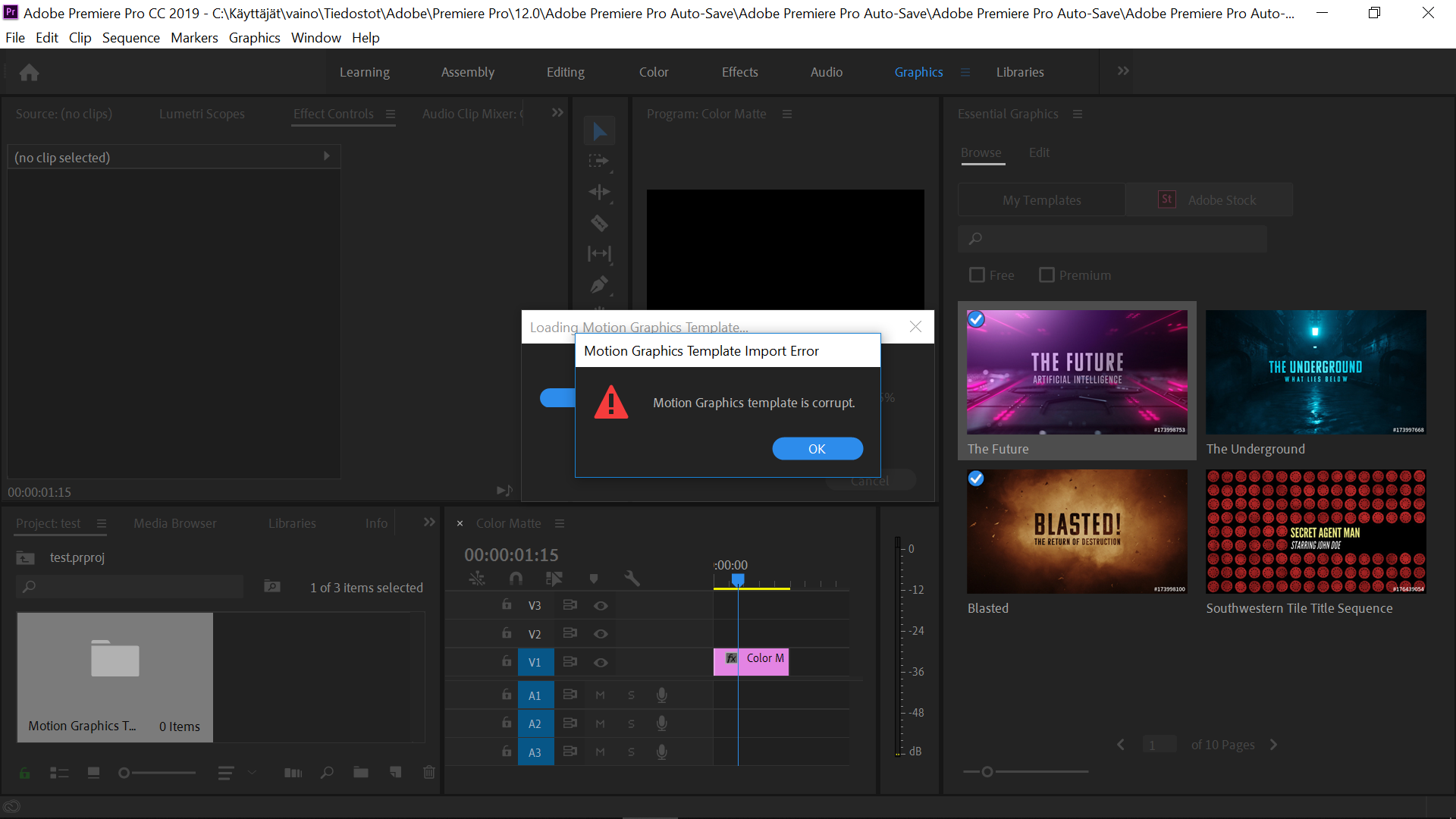 Motion graphics template is corrupt for premiere pro ошибка